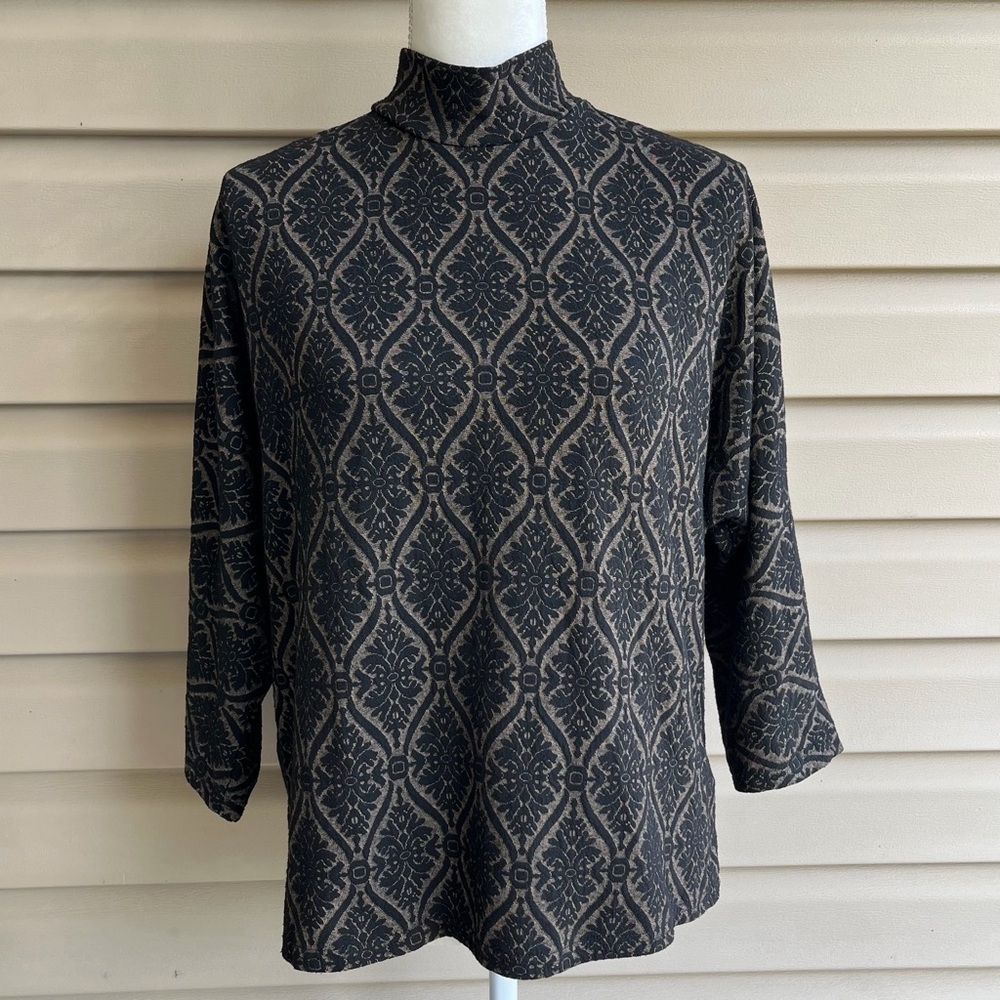 •Bobeau• Brocade Pattern Mock Neck Top - Size Large - Picture 1 of 9